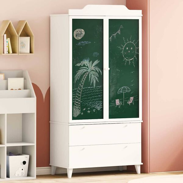 vidaXL Kreidetafel Kleiderschrank mit T&uuml;r ROROS Wei&szlig; 90 x 45 x 180 cm