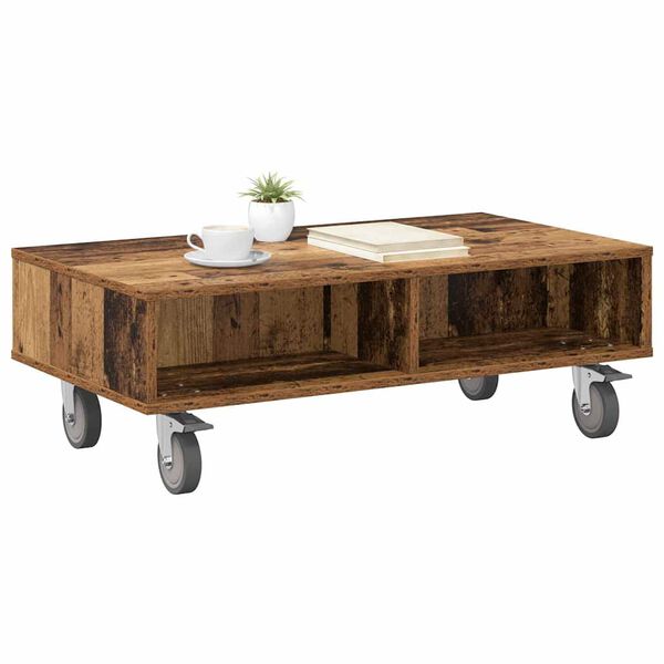 vidaXL Beistelltisch mit R&auml;dern Altholz 90 x 50 x 30 cm Holzwerkstoff