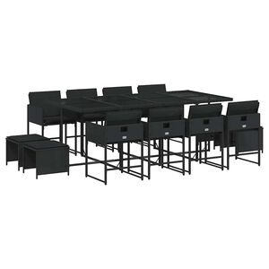 vidaXL 13-tlg. Garten-Essgruppe mit Kissen Schwarz Poly Rattan