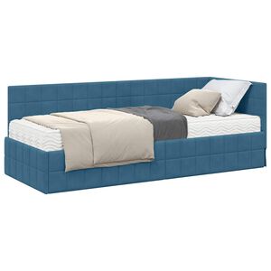 vidaXL Eckbettgestell mit Matratze 2 stk. Blau 80 x 200 cm Samt