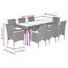 vidaXL 9-tlg. Garten-Essgruppe mit Kissen Grau Poly Rattan und Glas