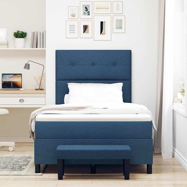 vidaXL Boxspringbett mit Matratze mit Kopfteil Blau 120 x 200 cm Stoff
