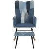 vidaXL Schaukelstuhl mit Fu&szlig;hocker Blau Denim Patchwork Canvas