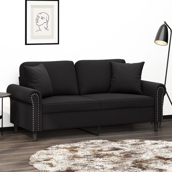 vidaXL 2-Sitzer-Sofa mit Kissen Schwarz 140 cm Samt