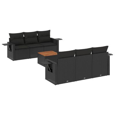 vidaXL 7-tlg. Garten-Sofagarnitur mit Kissen Schwarz Poly Rattan