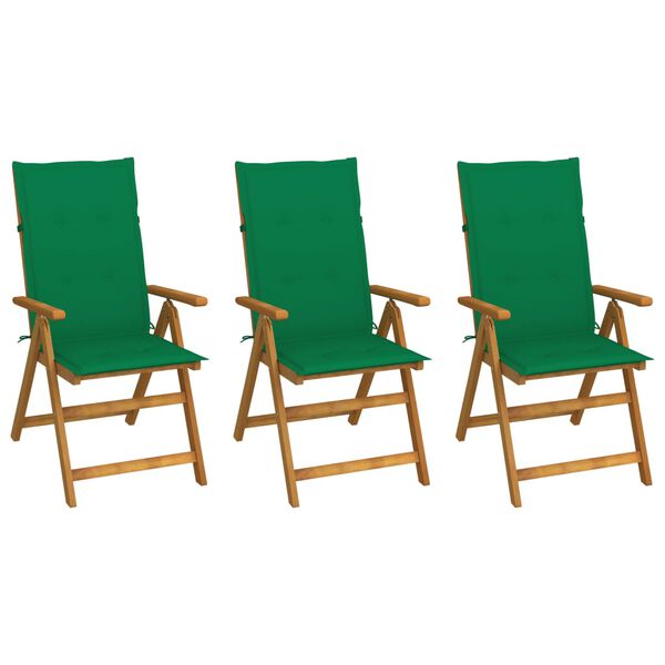 vidaXL Klappbare Gartenst&uuml;hle 3 Stk. mit Auflagen Massivholz Akazie