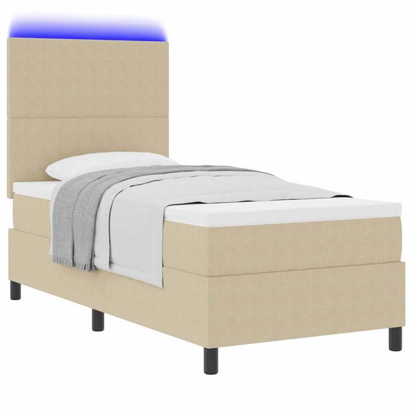 vidaXL LED Boxspringbett Hellgrau und Wei&szlig; 90 x 190 cm Cordstoff