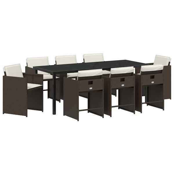 vidaXL Garten Essgruppe 9 pcs Braun Poly-Rattan