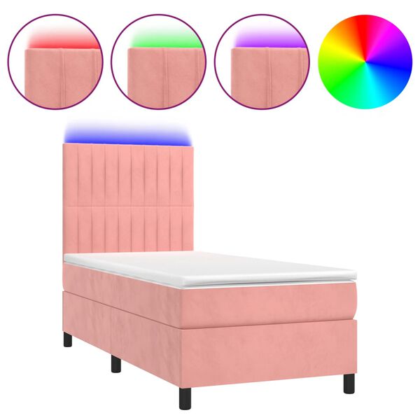 vidaXL Boxspringbett mit Matratze & LED Rosa 80x200 cm Samt