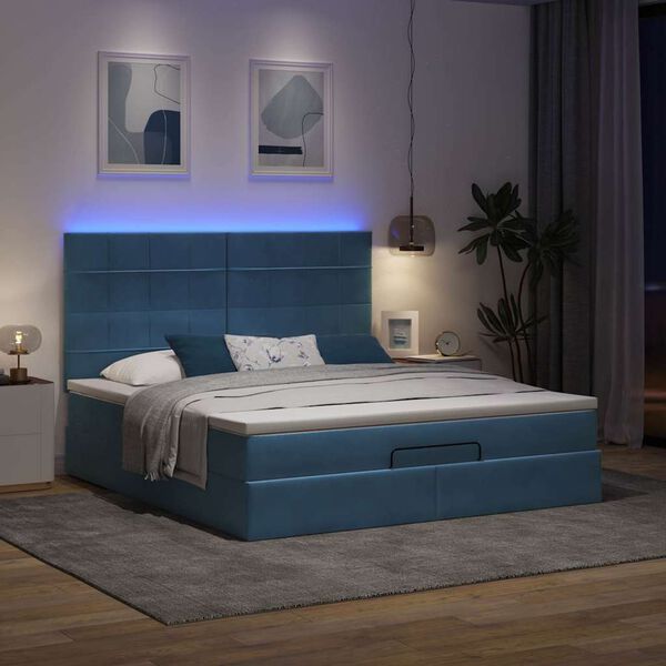 vidaXL Ottoman-Bett mit Matratzen & LEDs Dunkelblau 160x200 cm Samt