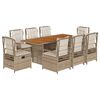 vidaXL 9-tlg. Garten-Essgruppe mit Kissen Beige Poly Rattan