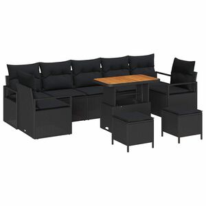 vidaXL Garten-Sofa-Set mit Kissen mit Speicher 10 pcs Schwarz