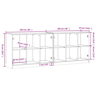 vidaXL Bücherschrank mit Türen Betongrau 204x37x75 cm Holzwerkstoff