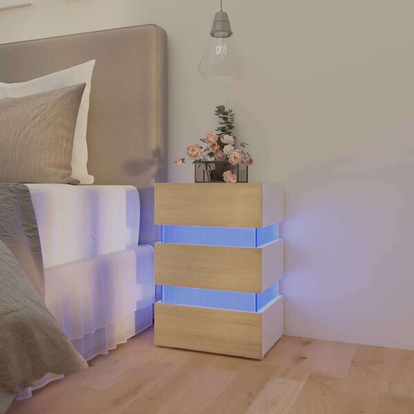 vidaXL LED-Nachttisch Wei&szlig; und Sonoma-Eiche 45x35x67 cm Holzwerkstoff