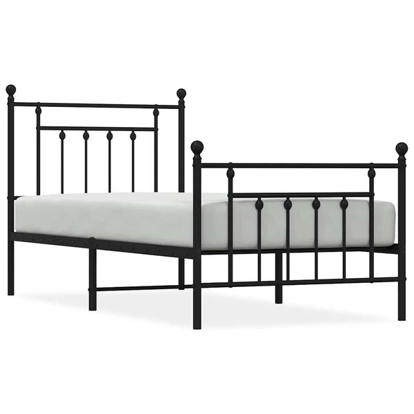 vidaXL Bettgestell mit Kopf- und Fu&szlig;teil Metall Schwarz 90x190 cm