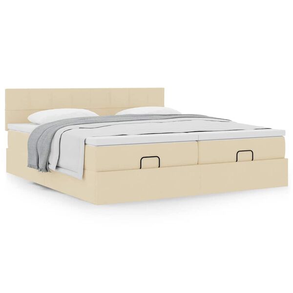 vidaXL Ottoman-Bett mit Matratzen Creme 160x200 cm Stoff
