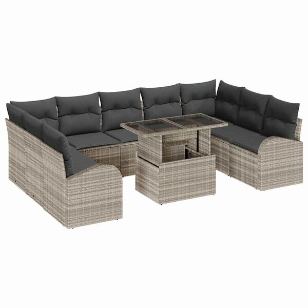 vidaXL Gartensofa-set mit Kissen 10 pcs Hellgrau und Grau Poly-Rattan