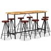 vidaXL 9-tlg. Bar-Set Massivholz Akazie und Echtleder