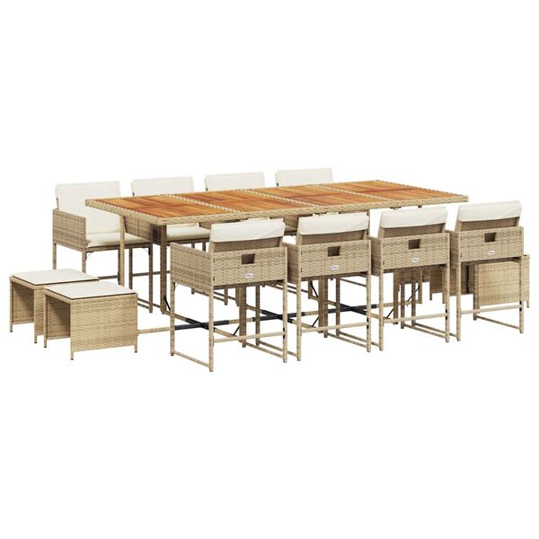 vidaXL 13-tlg. Garten-Essgruppe mit Kissen Beige Poly Rattan
