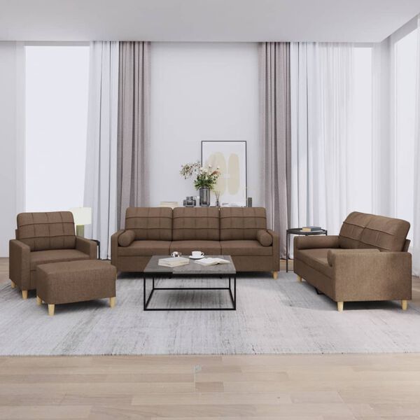 vidaXL 4-tlg. Sofagarnitur mit Kissen Braun Stoff