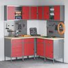 vidaXL Arbeitsschrankset mit Schubladen mit Regal 12 pcs Rot und Grau