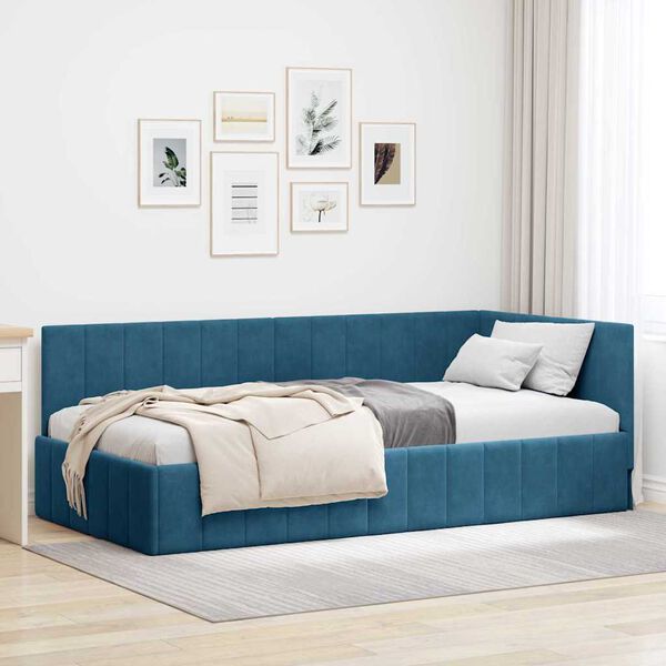 vidaXL Eckbettgestell mit Kopfteil Blau 90 cm x 190 cm Samt