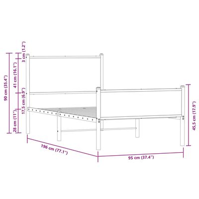 vidaXL Bettgestell mit Kopf- und Fußteil Metall 90x190 cm