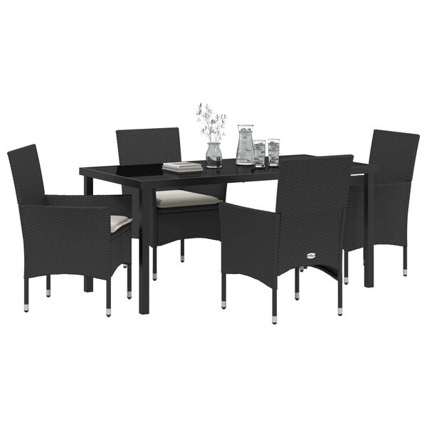 vidaXL Garten Essgruppe mit Kissen 5 pcs Schwarz Poly-Rattan