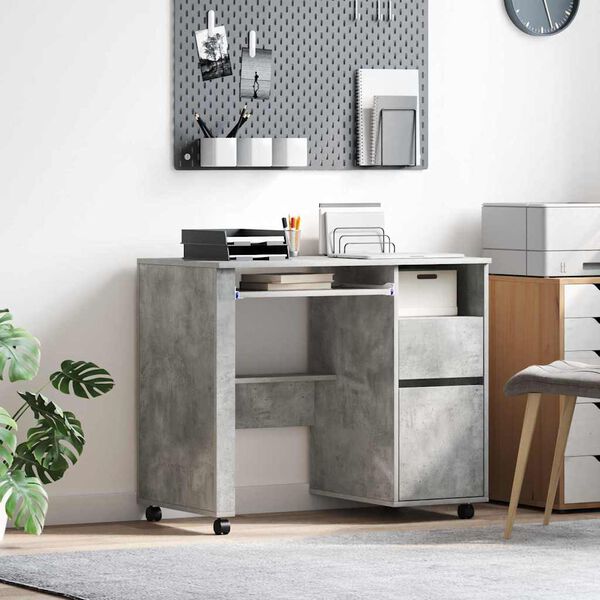 vidaXL Tisch mit R&auml;dern Beton Grau 91 x 50 x 77 cm Holzwerkstoff