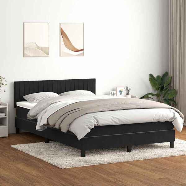 vidaXL Boxspringbett mit Matratze & LED Schwarz 140x220 cm Samt