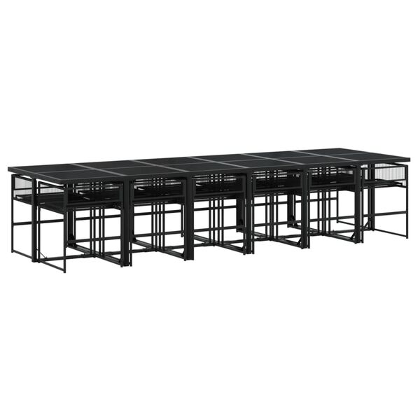 vidaXL 13-tlg. Garten-Essgruppe mit Kissen Schwarz Poly Rattan