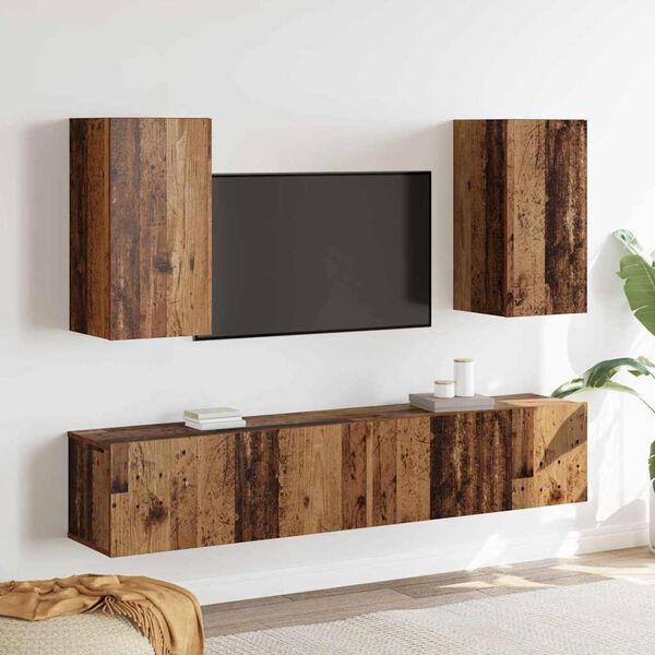 vidaXL TV-Schrankset Wandmontiert 4 pcs Altholz Holzwerkstoff