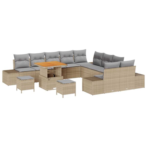 vidaXL Gartensofa-set mit Kissen 13 pcs Beige Poly-Rattan