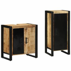 vidaXL Badezimmerm&ouml;bel-Set 2 Stk. Braun und Schwarz Massivholz Mango