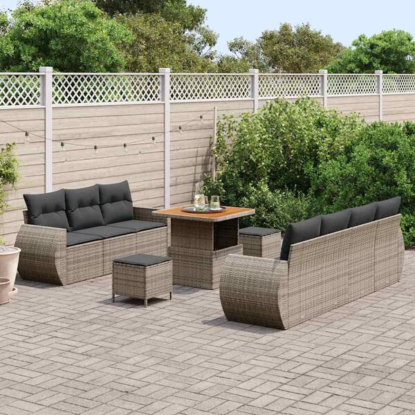 vidaXL Gartensofa-set mit Kissen mit Speicher 10 pcs Grau Poly-Rattan