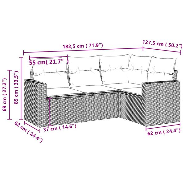 vidaXL 4-tlg. Garten-Sofagarnitur mit Kissen Hellgrau Poly Rattan