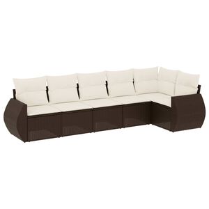 vidaXL 6-tlg. Garten-Sofagarnitur mit Kissen Braun Poly Rattan
