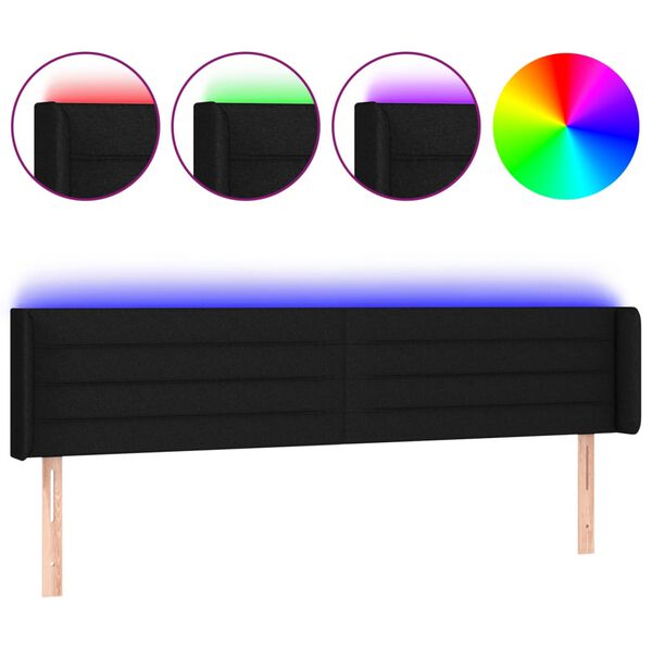 vidaXL LED Kopfteil Schwarz 203x16x78/88 cm Stoff