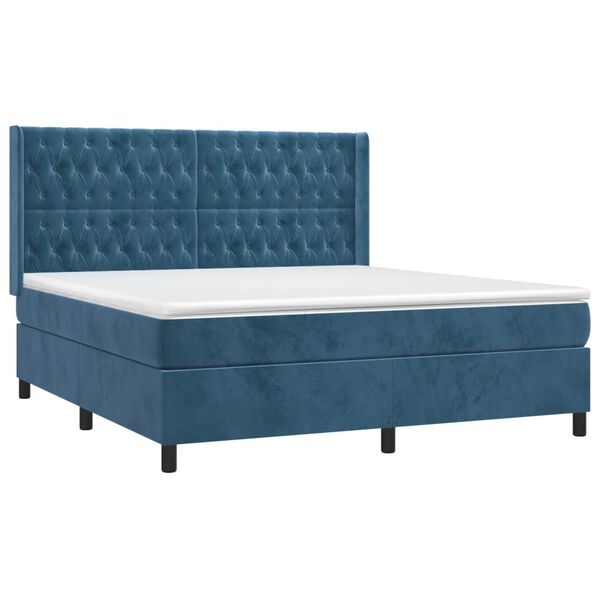 vidaXL Boxspringbett mit Matratze & LED Dunkelblau 160x200 cm Samt