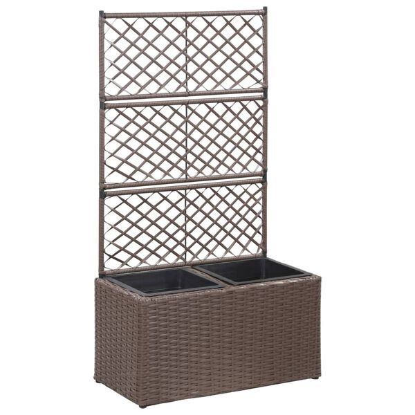 vidaXL Hochbeet mit Rankgitter 2 Töpfe 58×30×107cm Poly Rattan Braun