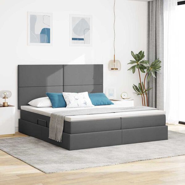 vidaXL Bett mit LED-Lichtleisten Dunkelgrau 200 x 200 cm Stoff
