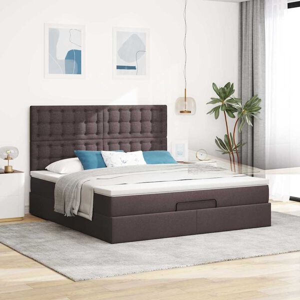 vidaXL Ottoman-Bett mit Matratze & LEDs Dunkelbraun 180x200 cm Stoff