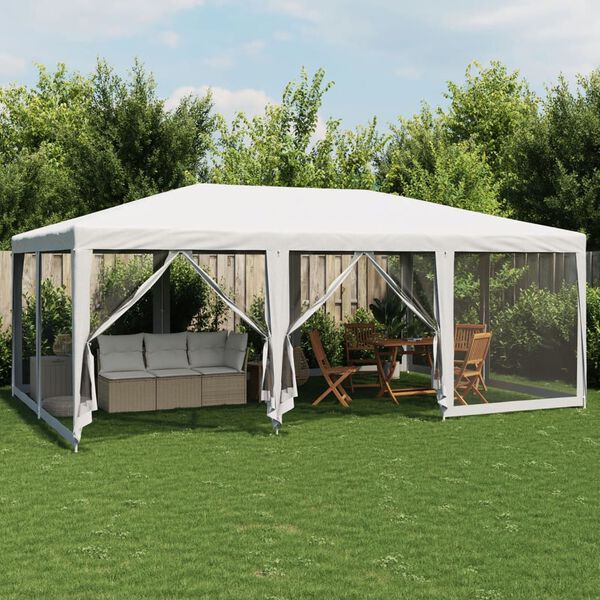 vidaXL Partyzelt mit 10 Mesh-Seitenteilen Wei&szlig; 6x4 m HDPE