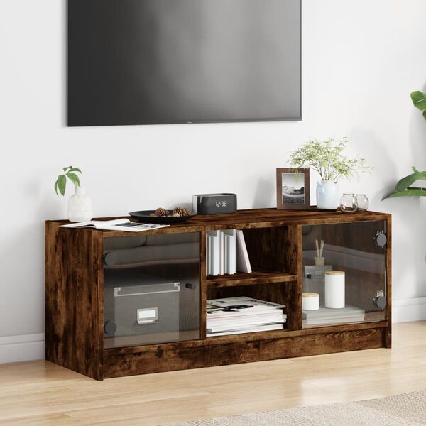 vidaXL TV-Schrank mit Glast&uuml;ren R&auml;uchereiche 102x37x42 cm