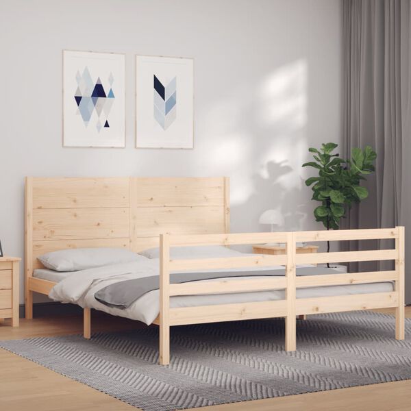 vidaXL Massivholzbett mit Kopfteil 160x200 cm