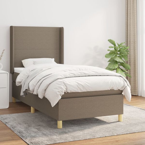vidaXL Boxspringbett mit Matratze Taupe 90x200 cm Stoff