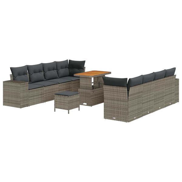 vidaXL Gartensofa-set mit Kissen mit Speicher 11 pcs Grau Poly-Rattan
