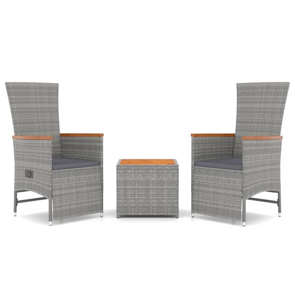 vidaXL 3-tlg. Garten-Lounge-Set Grau Poly Rattan & Massivholz Akazie