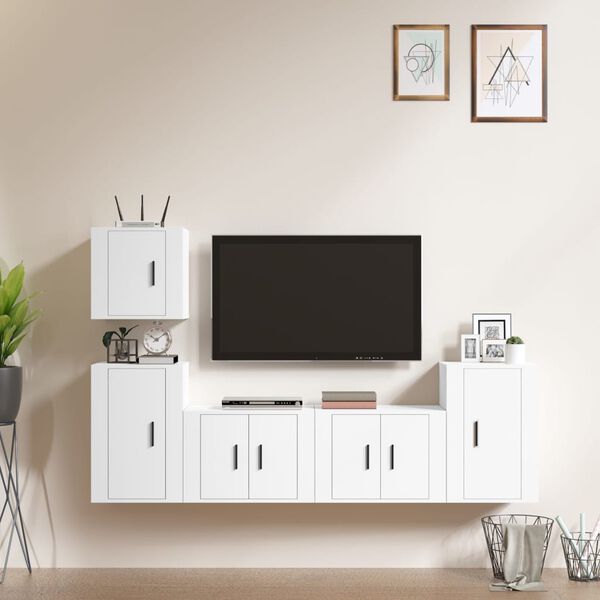 vidaXL 5-tlg. TV-Schrank-Set Wei&szlig; Holzwerkstoff