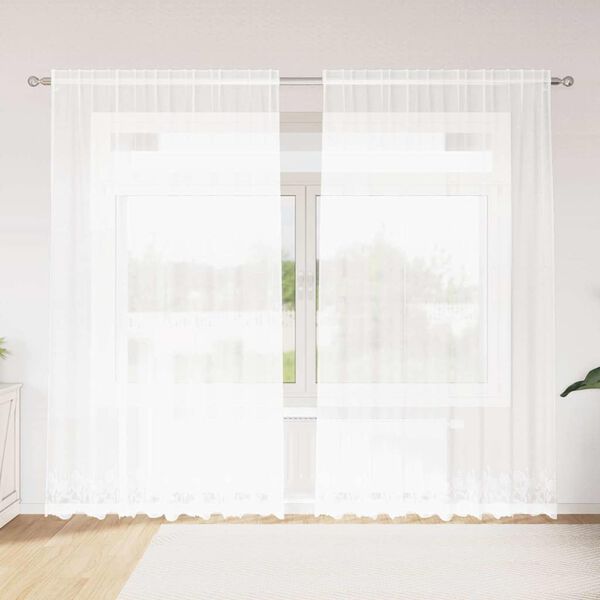 vidaXL Spitzenvorhang mit Vorh&auml;ngen Floral Wei&szlig; 220 x 200 cm Polyester